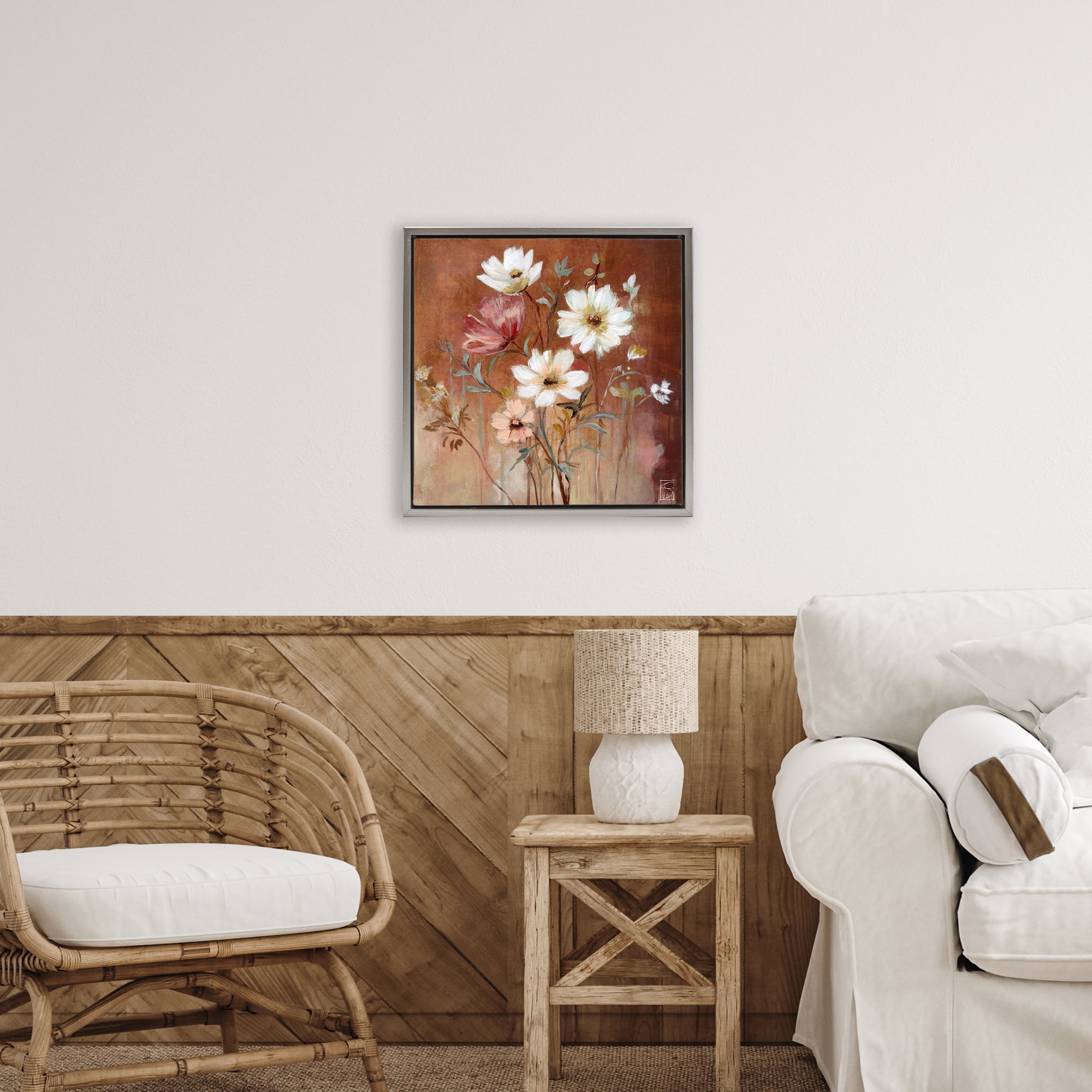 Mocha Flowers Collection Gray Framed Floater Canvas Wall Art, design by Sara Culpepper