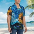 thumbnail image 5 of Daiia Starry Night Sunflower Field Hawaiian Shirt for Men Gentle Cotton Regular Short Sleeve Casual-3X-Large, 5 of 9
