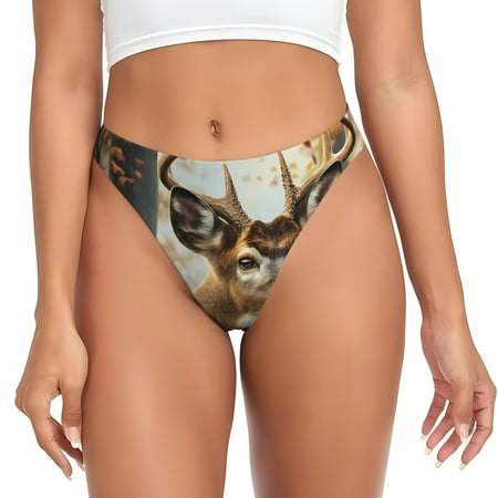 Adobk American Wildlife Deer Forest Print Seamless Women Underwear Thongs No Show Ladies Thong No Line Breathable Comfortable Panties Undies for Women-Medium