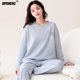 thumbnail image 4 of Pijamas de algodón para mujer, ropa de dormir de manga larga con cuello redondo, traje de Casa púrpura Simple, informal, HQ, Otoño e Invierno, 4 of 5