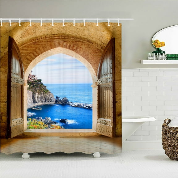 Seaside Scenery Shower Curtain Sea landscape View from the Window Prints Fabric Polyester Bathroom Curtains Home Decoration