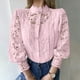 thumbnail image 2 of Manga larga blanca,Camisa de encaje para mujer, elegante blusa de cuello redondo, manga larga abotonada, mezcla de poliéster, ropa informal, sopatenor, 2 of 9