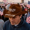 thumbnail image 3 of USA 250th Anniversary Cowboy Hat for Men Women Retro Felt Western Patriotic Hat America 250 Years Birthday Celebration Gift 1776-2026 Wide Brim Sun Cap, 3 of 5