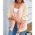 thumbnail image 4 of WRKEKC Cardigan Sweaters for Women Color Block Long Sleeve Open Front Loose Fit Knit Cardigan with Pockets, 4 of 9