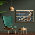 thumbnail image 2 of Maritime Wall Art with Frame, Marine Rope and Starfish on Old Wooden Planks Backdrop Picture, Printed Fabric Poster for Bathroom Living Room, 35" x 23", Night Blue Amber, by Ambesonne, 2 of 2