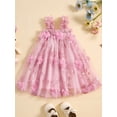 thumbnail image 3 of Musuos Toddler Girl's Cami Tulle Dress 6M 12M 18M 24M 3Y 4Y Square Neck Sleeveless 3D Flower Leaf Embroidery Summer Princess Dress, 3 of 9