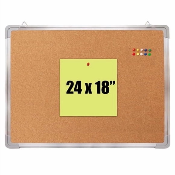 Cork Board Set - Bulletin Corkboard 24 x 18 inch Framed with 10 Thumb Tacks - Small Wall Hanging Message Memo Pin Tackboard Organizer for Home, Office, Desk and Cubicle (Cork 24x18")