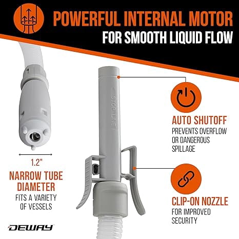 Deway Fuel Transfer Pump with Auto-Shutoff Nozzle, 2.4GPM Flow Rate, 51" Hose & 3 Fuel Adapters