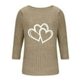 thumbnail image 3 of Maplenight Women's Heart Printed T-Shirt Ribbed Knit 3/4 Sleeve Shirts Casual Crewneck Graphic Tee Tops Fall Tunic Blouse, 3 of 5