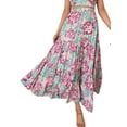 thumbnail image 2 of Hirigin Women's Summer Skirt Boho Elastic Waist Pleated A-Line Flowy Layered Long Beach Skirt with Pockets, 2 of 6