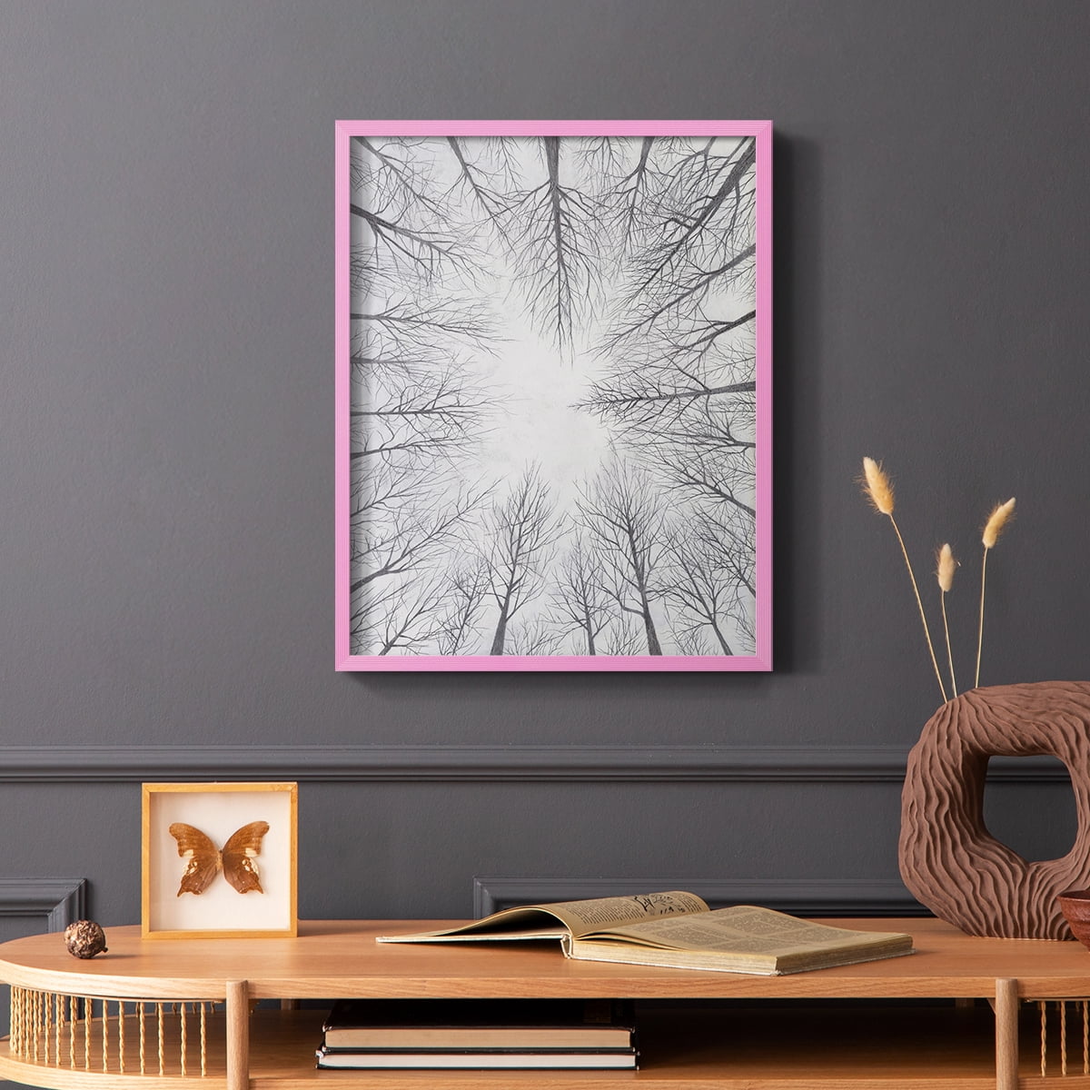 Deciduous Canopy I Framed Print in Pink Solid Wood Framed Print No Nail Hanging