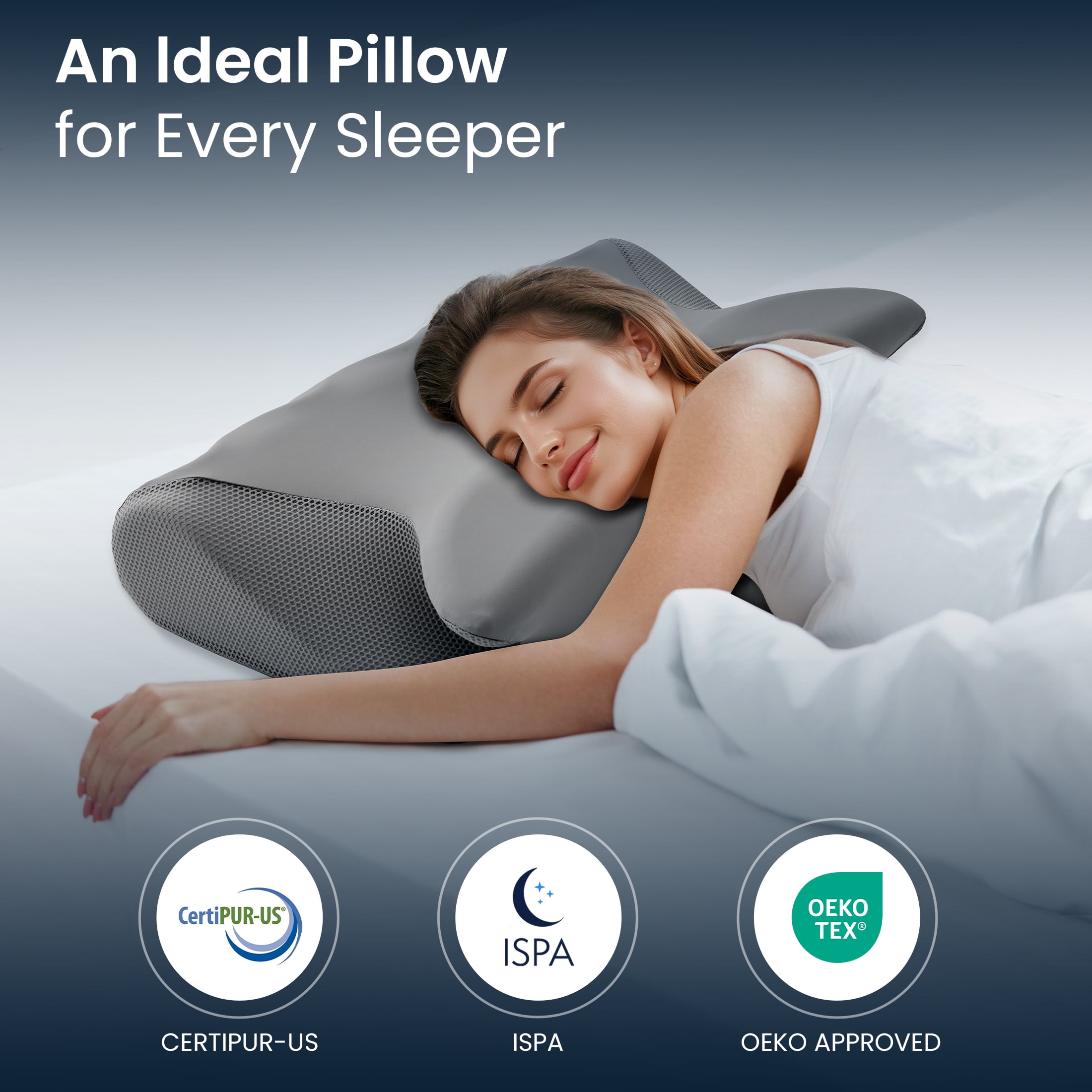 Vccoem Cervical Pillow for Neck Pain Relief, Ergonomic Hollow Design, Odorless Memory Foam Pillow for Sleeping, Orthopedic Contour Neck Support Pillows with Additional Pillowcase, Gray