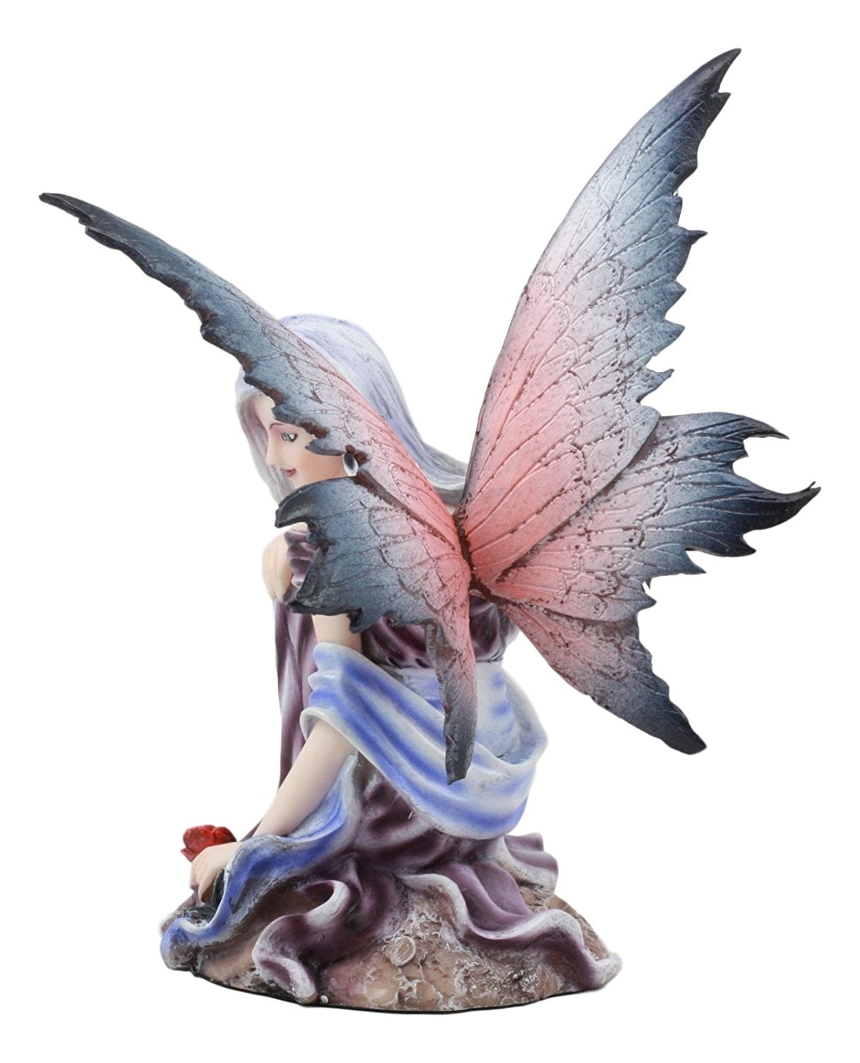 Ebros Silver Haired Winter Fairy Holding Red Rose Figurine Fairy Garden Faerie Fantasy Sculpture 6.25"H