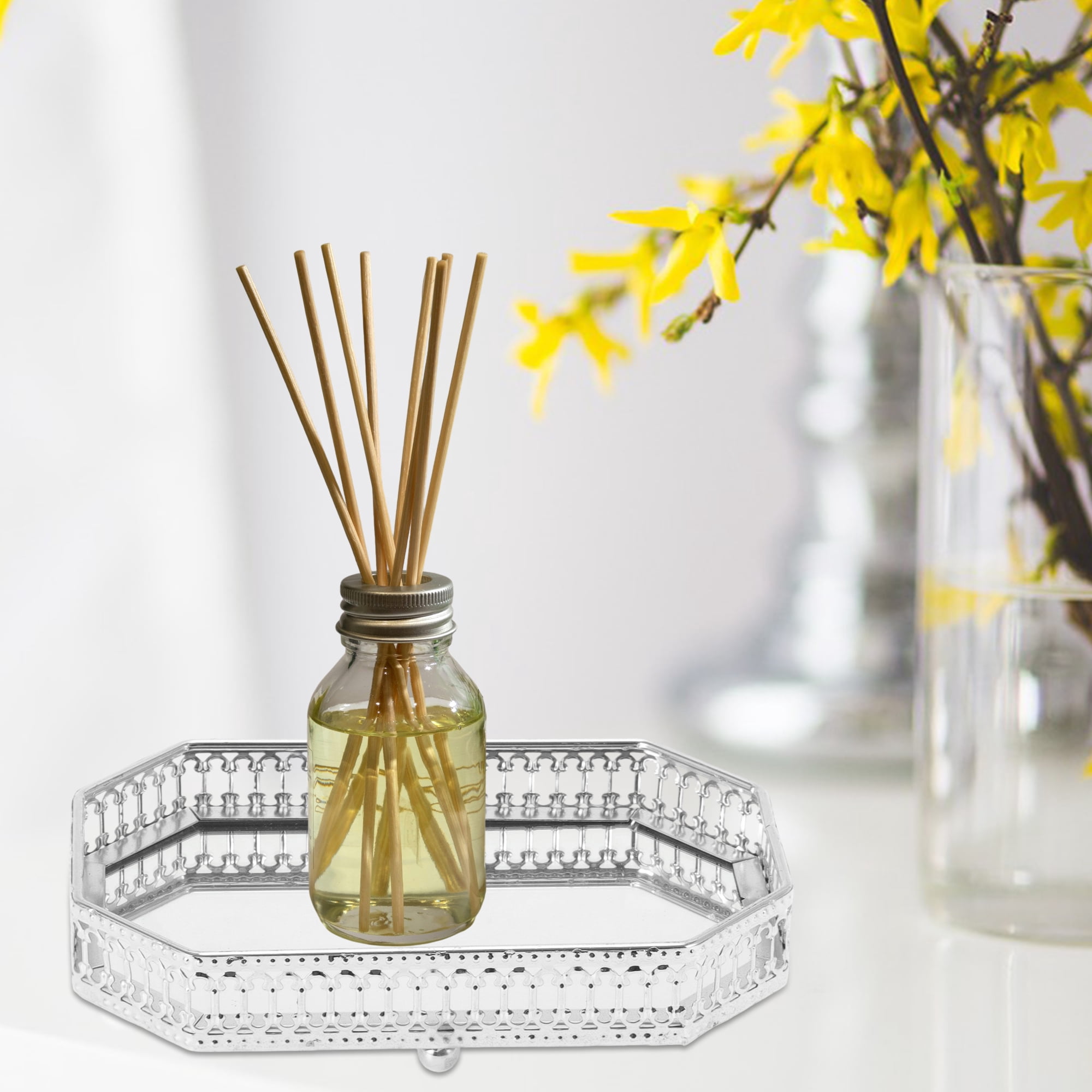 Unique Bargains Mirror Tray Rectangular Metal Perfume Glass Candle Serving Tray Silver