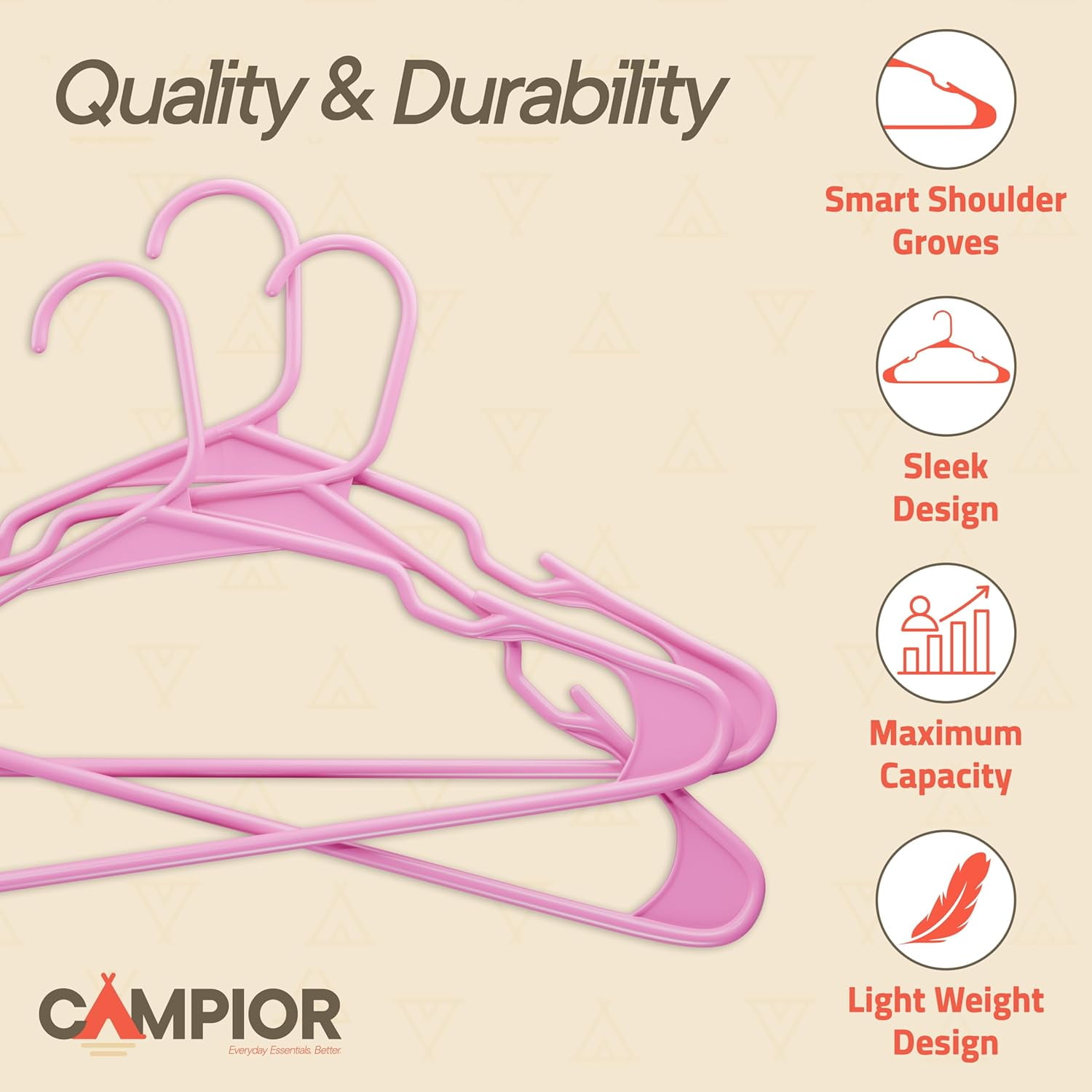 Pink Plastic hangers 5 Pack– Heavy-Duty Plastic Hangers Slim and Space-Saving Hangers, Durable & Lightweight PP Hangers with Non-Slip Shoulder Notches for Slip Dresses, Suits, Jackets & Camisoles