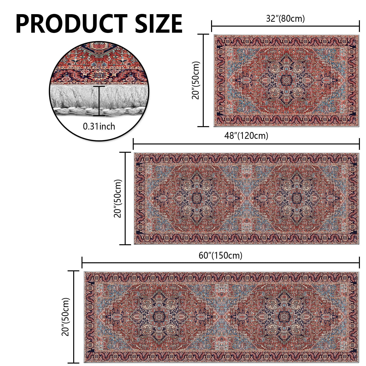 TECHVIDA Kitchen Rugs 3 Piece Set,Non Slip Machine Washable Kitchen Mats,Boho Vintage Abstract Kitchen Carpet for Farmhouse Living Room Hallway