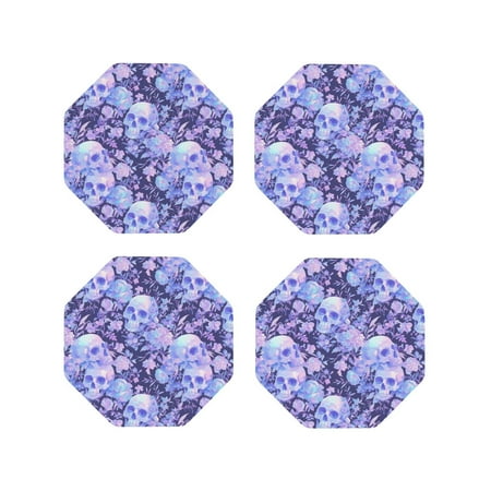

Tideii flower crystal Skull for Leather Coasters 4 Pieces Anti-fouling and Anti-scalding Decorative Coasters Suitable for Restaurants Kitchens Coffee Shops-Octagon