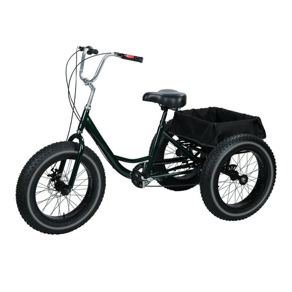 Xssm Adult Tricycle 20", 7-Speed 3 Wheel Bike Seat Adjustable Trike with Basket Cruiser Bicycles for Shopping (Dark Green)