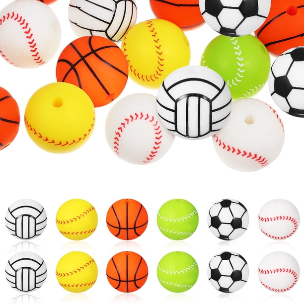 KAKOWELY 30 cuentas de silicona para hacer pulseras, bolas deportivas, espaciadoras, cuentas sueltas, cuentas redondas con agujeros.