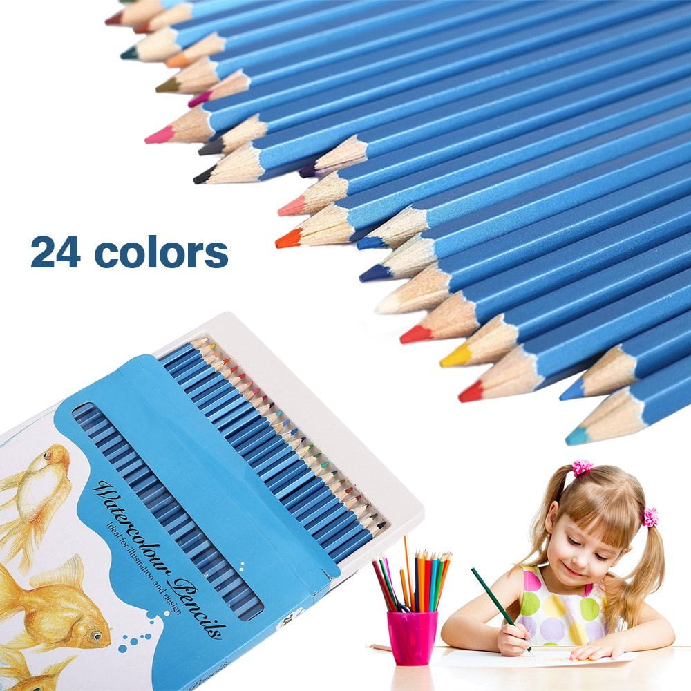 24 Brilliant Colours Watercolor Water Colour Pencils Drawing Pencil Set