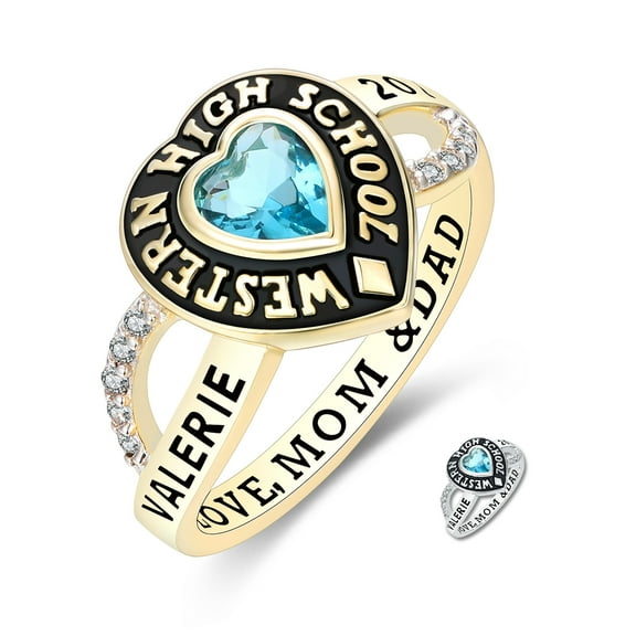 Mementos PJM Custom Class Rings 10kt Yellow Gold for Women High School and College-Heartstone