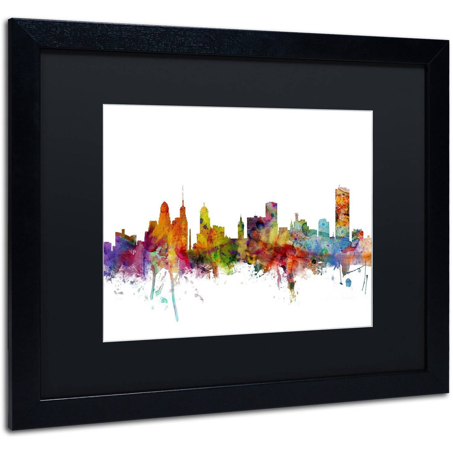 Trademark Fine Art 'Buffalo New York Skyline' Canvas Art by Michael Tompsett, Black Matte, Black Frame