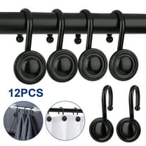 LAMIRO 12pcs Shower Curtain Hooks,Stainless Steel Vintage Decorative Shower Curtain Rings,Rustproof Shower Hooks for Bathroom Shower Rods Curtains,Black