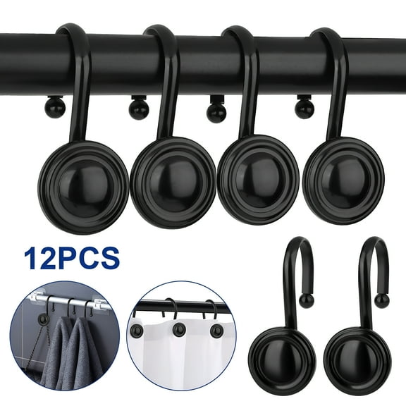 LAMIRO 12pcs Shower Curtain Hooks,Stainless Steel Vintage Decorative Shower Curtain Rings,Rustproof Shower Hooks for Bathroom Shower Rods Curtains,Black