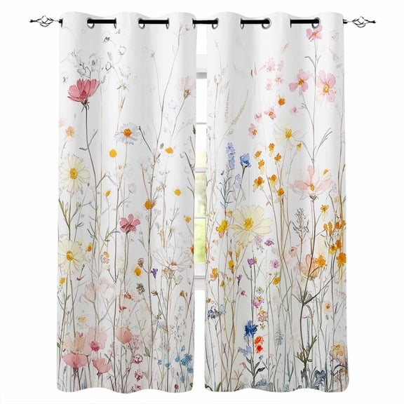 Spring Wildflowers Blackout Curtains 45 Inches Long for Bedroom, Pastoral Rustic Farmhouse Botanical Thermal Insulated Room Darkening Black Out Window Curtain Panels Grommet Drapes for Living Room
