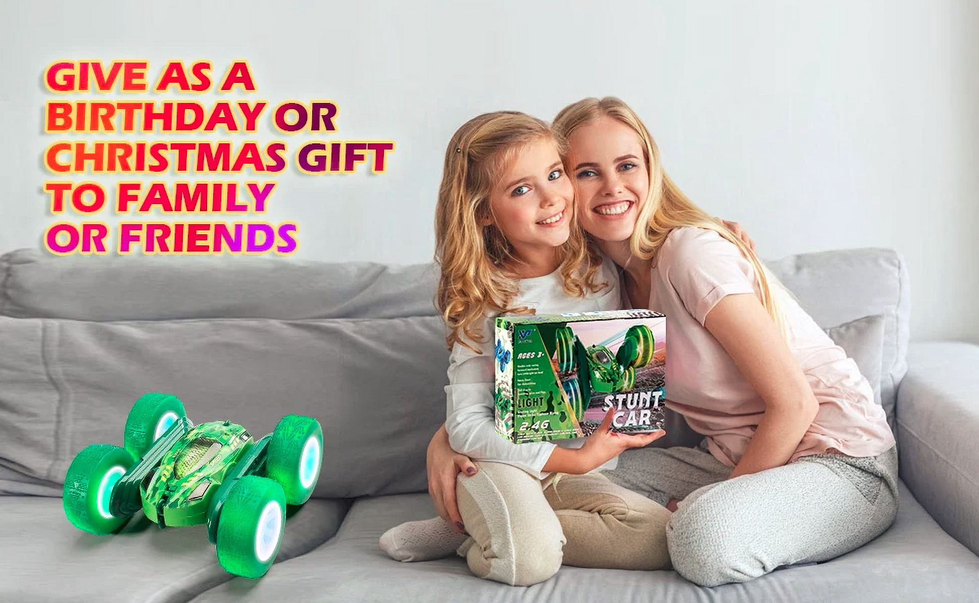 Roofworld 2.4G RC Stunt Cars Double Sided Flip Remote Control 360 Rotation off Road Rc Drift Green