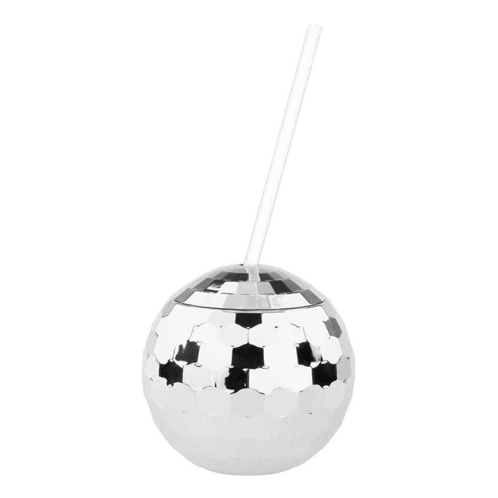 Whaline 4 Sets Disco Ball Cups Disco Mirror Ball Straws Disco Ball Stirrers  Set 20oz Silver