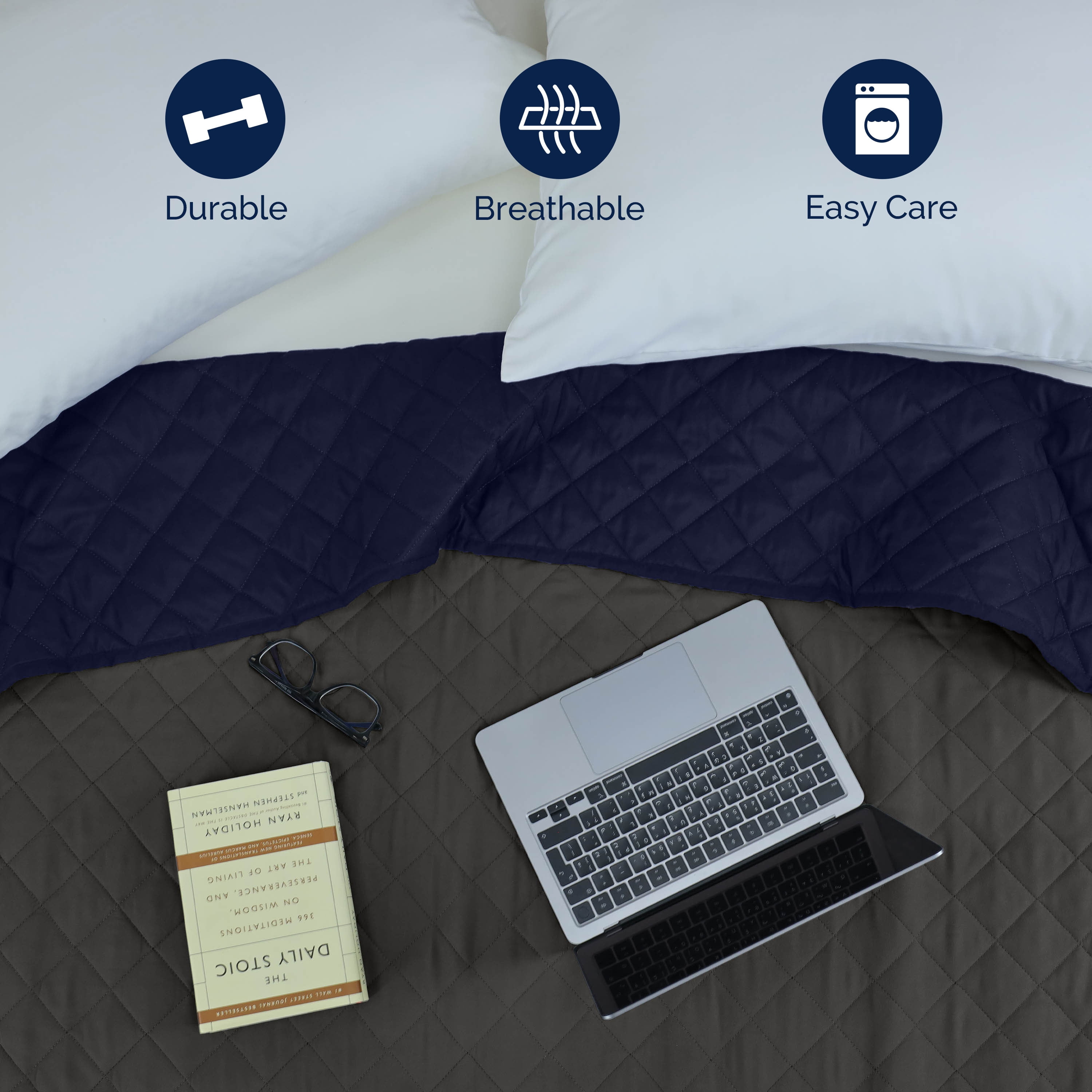Martex Reversible Microfiber King Coverlet, Soft Lightweight Bedding, Graphite/Navy