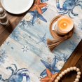 thumbnail image 3 of Crab Coastal Table Runner 108 Inches, Summer Beach Coral Starfish Blue Grey Bed Runner Dresser Scarves Tabletop for Indoor Outdoor Parties/Ceremony/Banquet, 13"x 108", 3 of 9