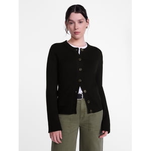 Scenario Women's Crew Neck Patch Pocket Cardigan Sweater