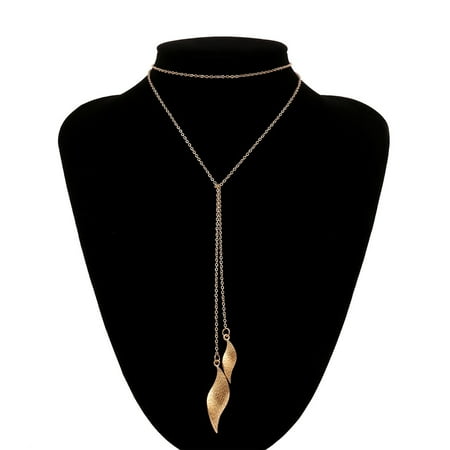 Vintage Clear Rhinestone Necklace Vintage Leaf Alloy Pendant Necklace Long Chain Custom Leaf Pendant Necklace Fashion Jewelry Sweater Dress Necklace ()