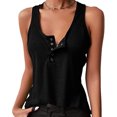 thumbnail image 3 of Camiseta sin mangas con botones a presión para mujer, camiseta cómoda con botones a la moda para deportes, color negro, 3XL, 3 of 5