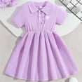thumbnail image 5 of DJDLJWCJ Girls School Uniform polo Dress 2-7 Cute Printed Button Lapel Short Sleeve Dress Summer Casual Dress Purple Size 2T, 5 of 9