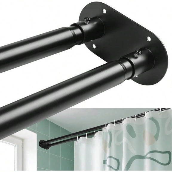Double Shower Curtain Rod 28 to 75 Inches Elegant Double Shower Rod Adjustable Wall Mounted Double Shower Curtain Pole for Bathroom Black 28 to 75