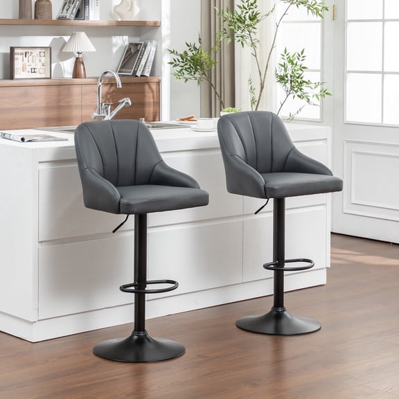 MINCETA Bar Stools Set of 2, Adjustable Counter Height Stools, Dark Gray