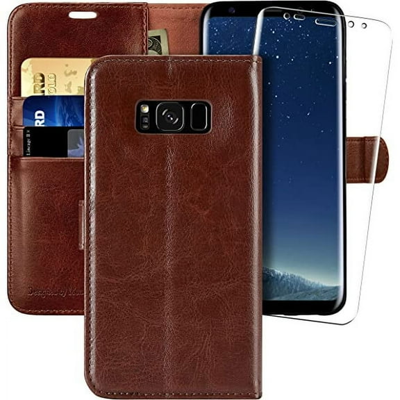MONASAY Wallet Case Compatible for Galaxy S8, 5.8-inch, [Screen Protector Included][RFID Blocking] Flip Folio Leather Cell Phone Cover with Credit Card Holder