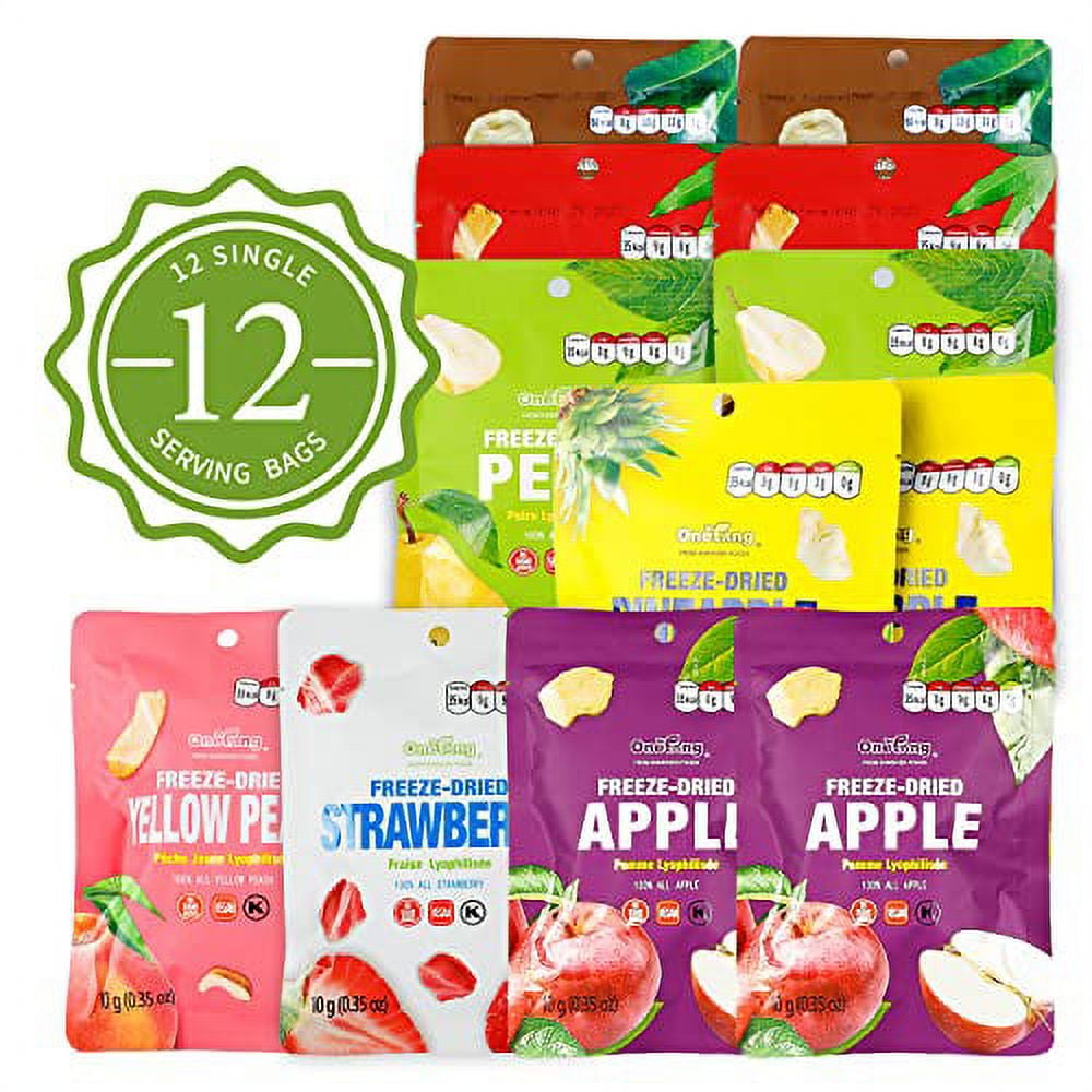 ONETANG Organic Unsweetened Freeze-Dried Mixed Fruit, 12 Pack Single-Serve Bags, Non-GMO, Kosher, Gluten-Free, Vegan