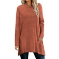 thumbnail image 2 of Miluxas Women's Long Sleeve Round Neck Shirts Fall Solid Color Loose Casual T-Shirt Top with Pocket Orange XL(XL), 2 of 9