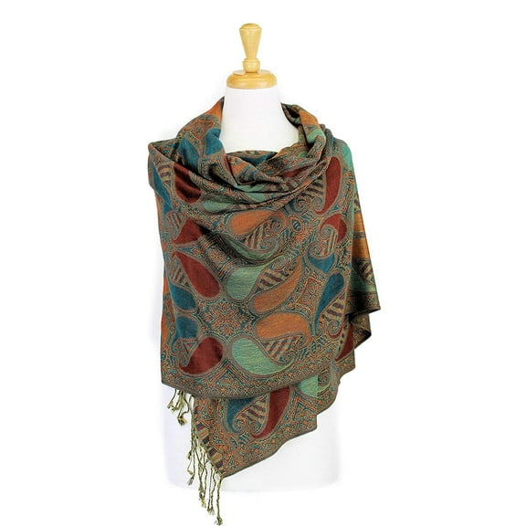 Paisley Pattern Tow Layered Woven Pashmina Shawl Scarf Wrap Stole