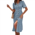 thumbnail image 1 of Vestido Veraniego Informal de Corta con Cuello en V para Mujer, con Botones y Estampado Floral, y Bolsillos Azul M, 1 of 5