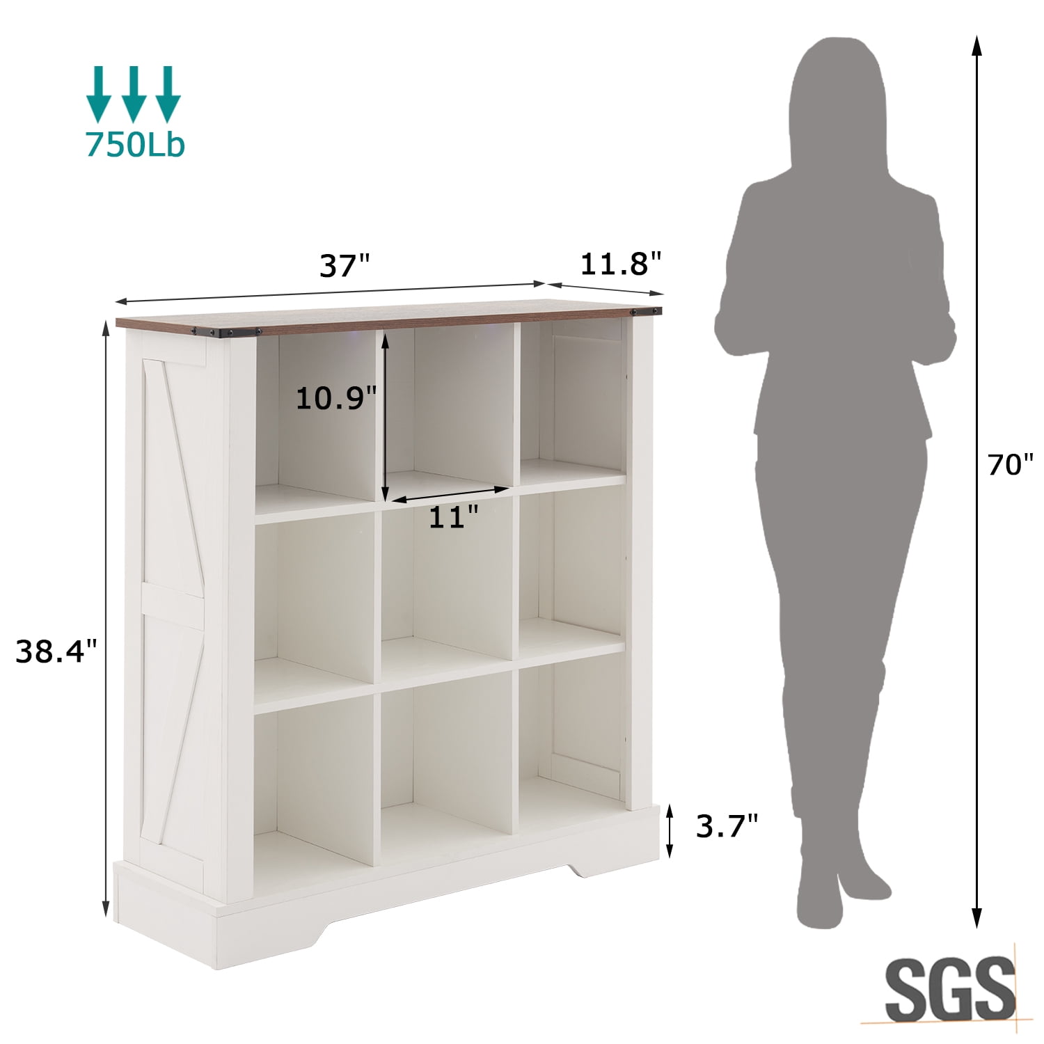 9-Cube LED Bookshelf - Mid-Century Modern Wood Storage Shelf for Bedroom, Living Room & Office, White