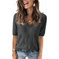 thumbnail image 1 of Arach&Cloz Women's V-Neck Short Sleeve Special Rib Knitted Pattern Casual Tops Sweater Spring Summer 2025, 1 of 6