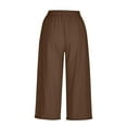 thumbnail image 3 of REALiKUN Womens Capri Pants Drawstring Elastic Waist Linen Pant Straight Wide Leg Cropped Pants Trouser with Pockets, 3 of 6