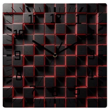 Wall Clock Red Black Cubes Operated Square Clocks Wooden Silent Non-Ticking Wallclock 10 Inch Modern Artificial Wood Wall Clock for Living Room Bedroom Office Shool Home Decor