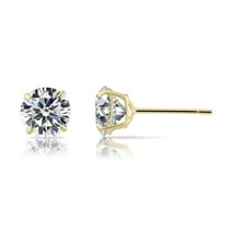 14k Yellow Gold Round White Sapphire CZ Stud Earrings - with Pushback Plated by Paris Jewelry