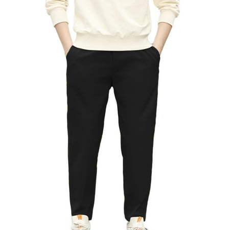 Tfken Trousers For Boys Children Solid Color Elastic Waist Straight Leg Full-Length Relaxed Daily Wear Pants Black Size 9-10 Years